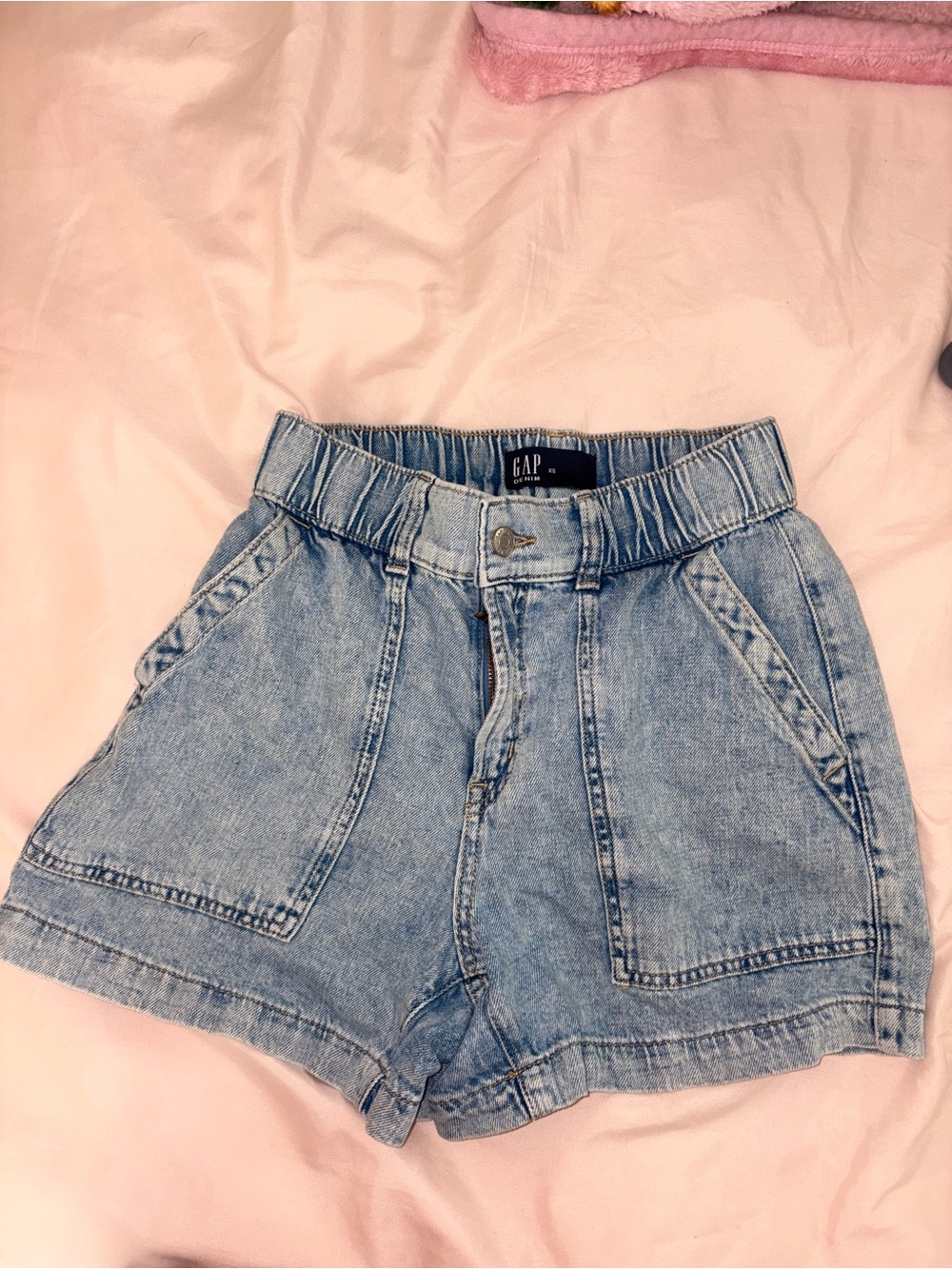 GAP Light Wash High-Rise Elastic Denim Shorts